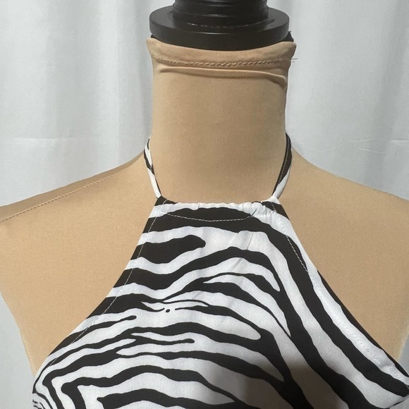 NWT Collette Zebra Scarf Halter Top Small 3 in 1 Top Shirt Blouse Unique B57 - Picture 2 of 12
